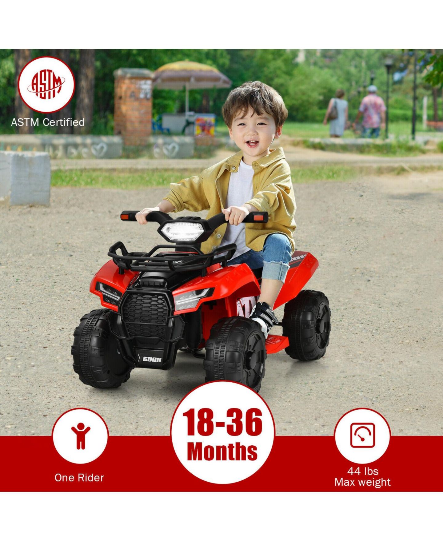 Детская игрушка SUGIFT 6V Quad with LED Headlight & MP3 Electric Ride-On ATV, 44 Lb. Capacity, Ages 18 Months+, цвет: Красный — фото 9