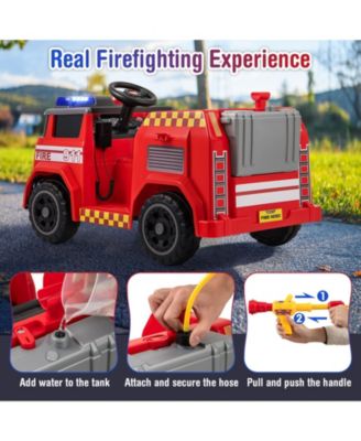 12V Kids Ride-On Fire Truck with Water Gun, Siren & Remote