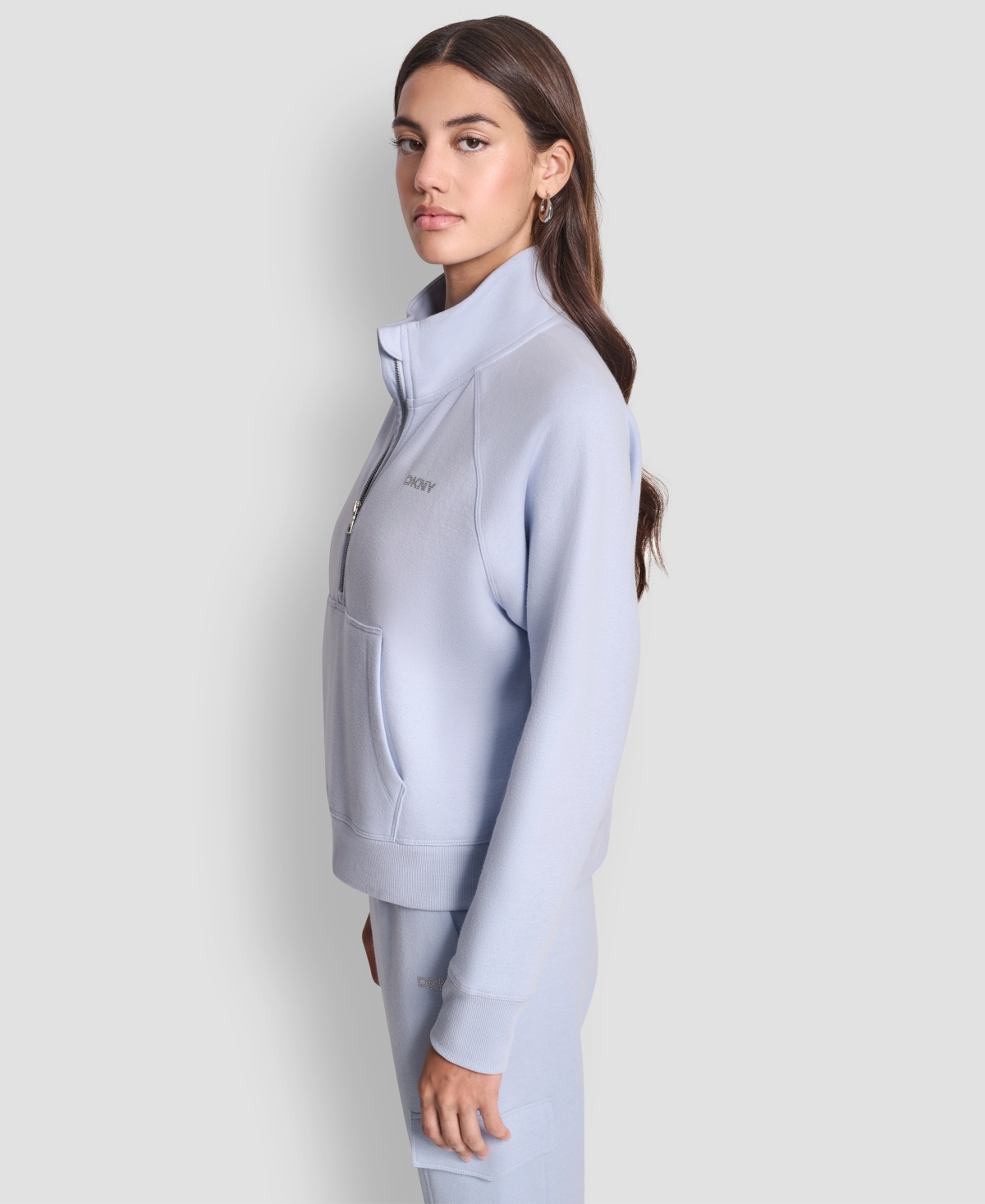 Dkny Sport Women's Studded-logo Half-zip Sweatshirt In Blue