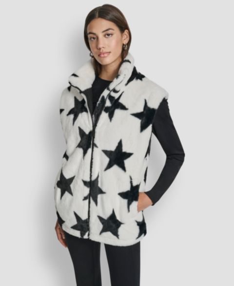 Женские жилеты DKNY Women's Star Print Faux Fur Vest