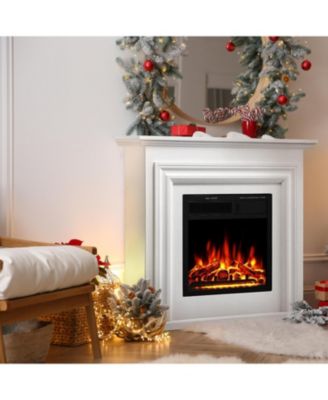 Electric Fireplace Heater Wooden Surround Firebox, Remote Control, Adjustable LED Flame, 750W/1500W Freestanding Fireplace