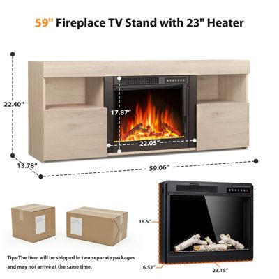 60" Fireplace Tv Stand Mantel Wood Surround Firebox Freestanding Fireplace Heater Infrared Quartz Heater Adjustable Led Flame, Remote Control,L