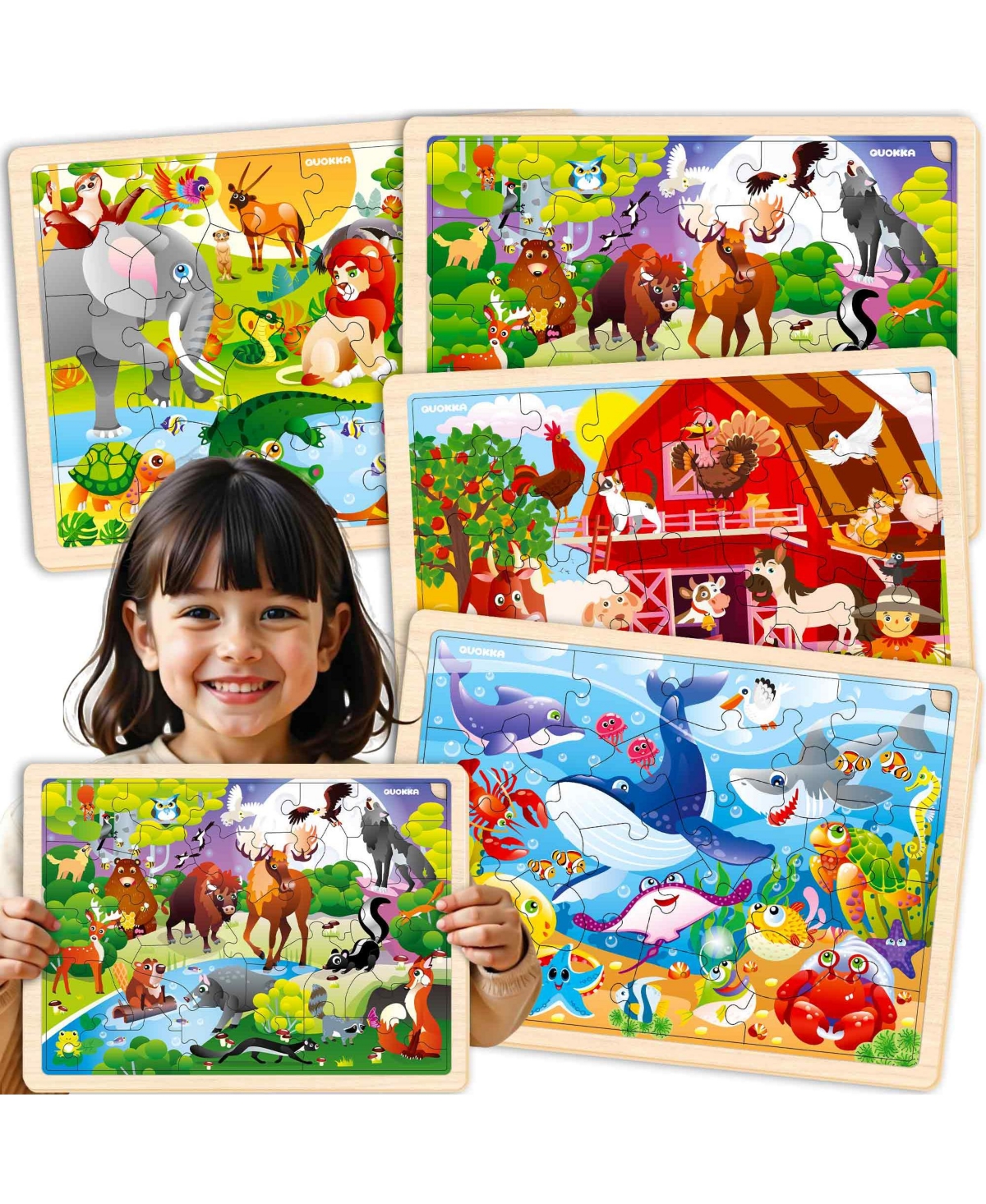 Quokka 4SET 24 Pcs Wooden Puzzles for Kids Ages 4-6