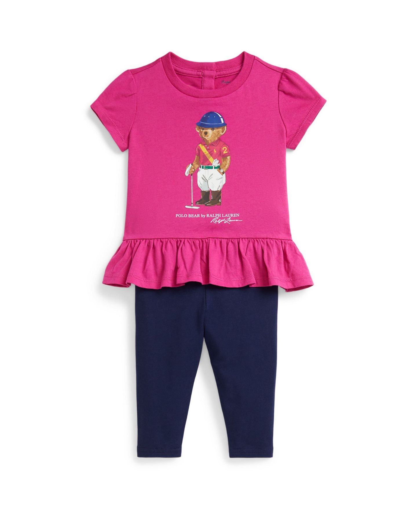 Детский комплект Polo Ralph Lauren Polo Bear для девочки: топ и леггинсы, цвет: Розовый — фото 1
