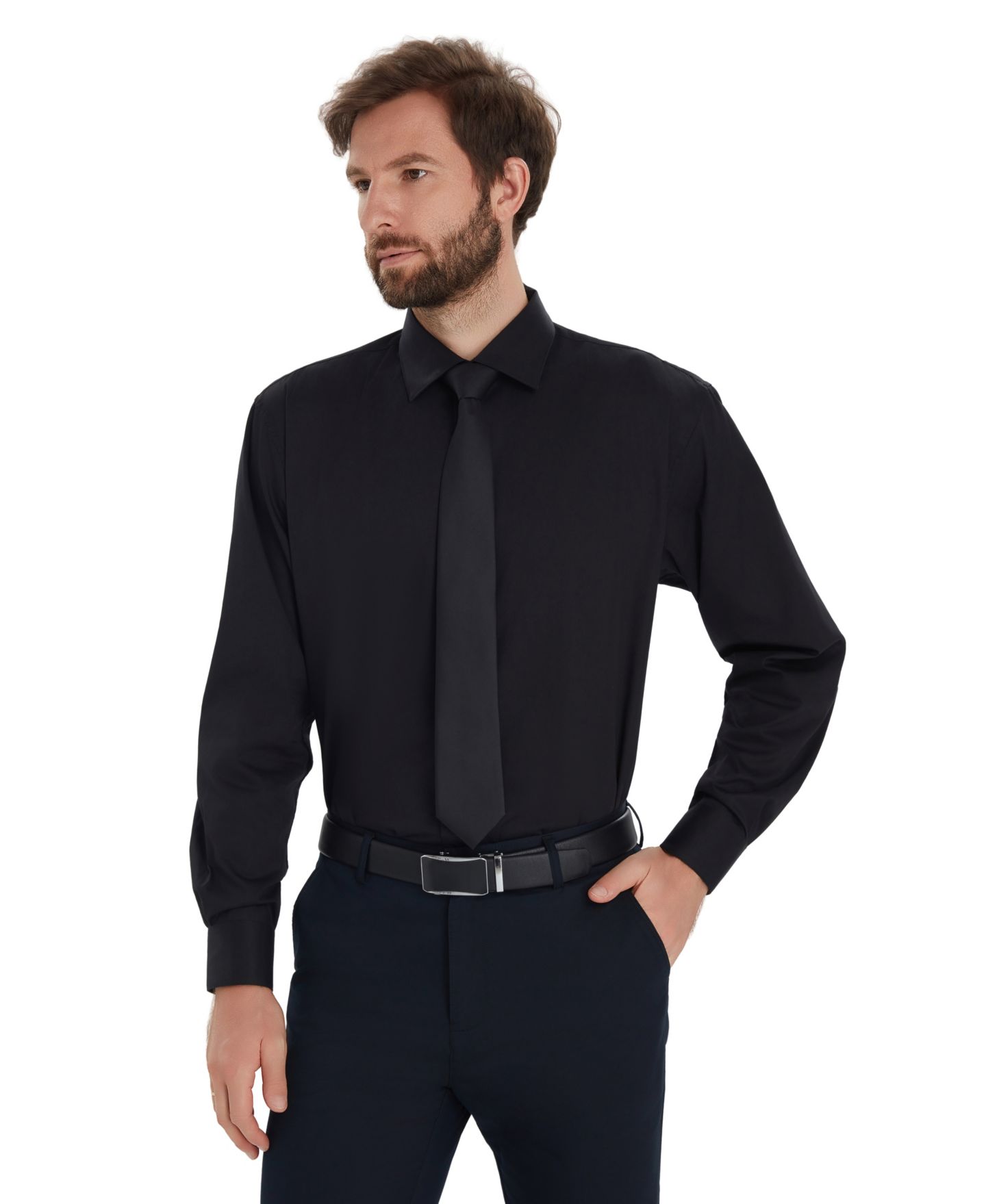 Мужская рубашка Alfani Solid Regular-Fit Dress Shirt, цвет: Чёрный — фото 1