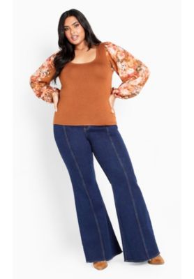 Women's Plus Size May Contrast Floral Sleeve Sweater