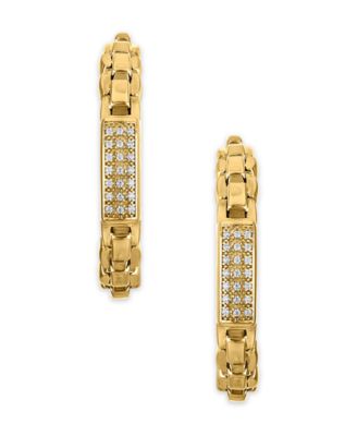 Diamond Bar Box Chain J-Hoop Earrings (1/4 ct. t.w.) in 14k Gold Over Sterling Silver