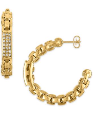 Diamond Bar Box Chain J-Hoop Earrings (1/4 ct. t.w.) in 14k Gold Over Sterling Silver