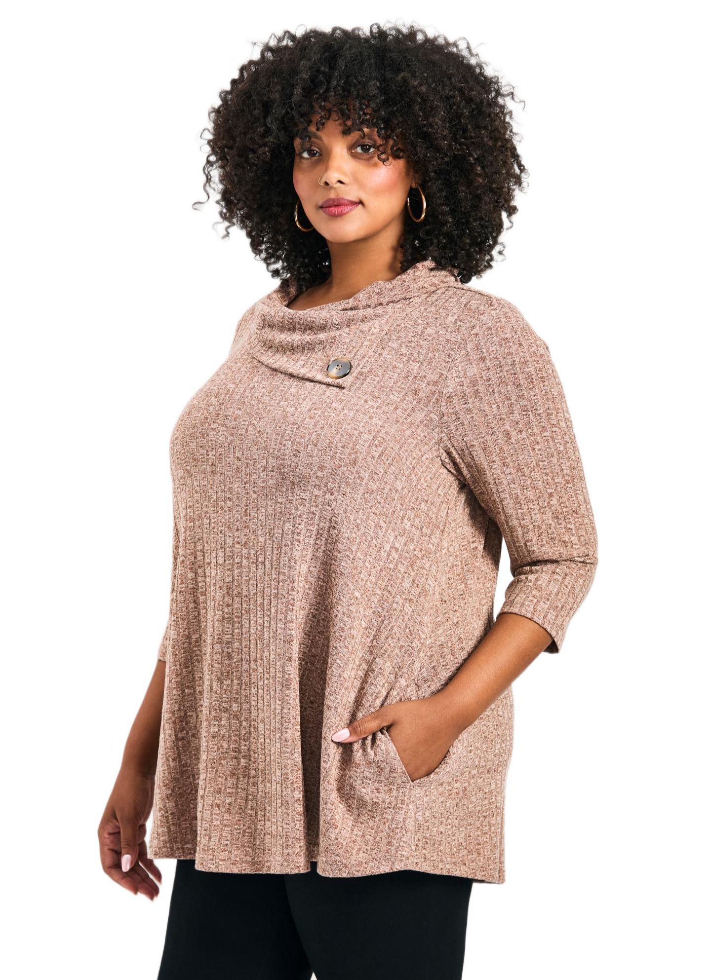 Женский топ Avenue Miley Rib Hacci Button Tunic, цвет: Каштановый — фото 3