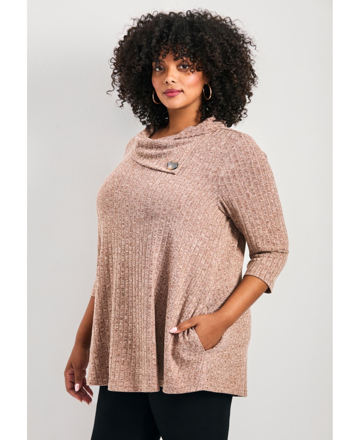 Avenue Women's Plus Size Miley Rib Hacci Button Tunic