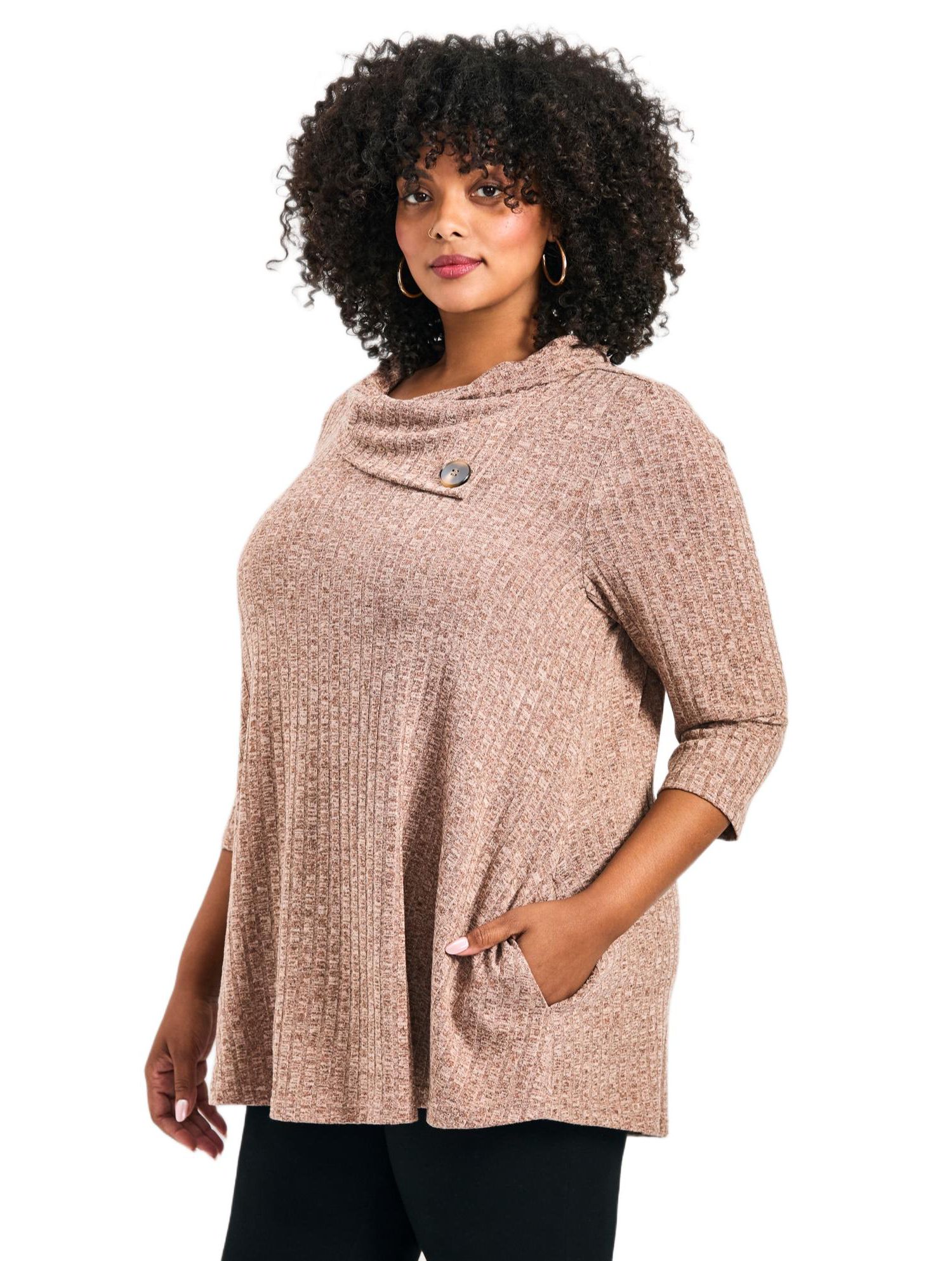 Plus Size Miley Rib Hacci Button Women's Tunic