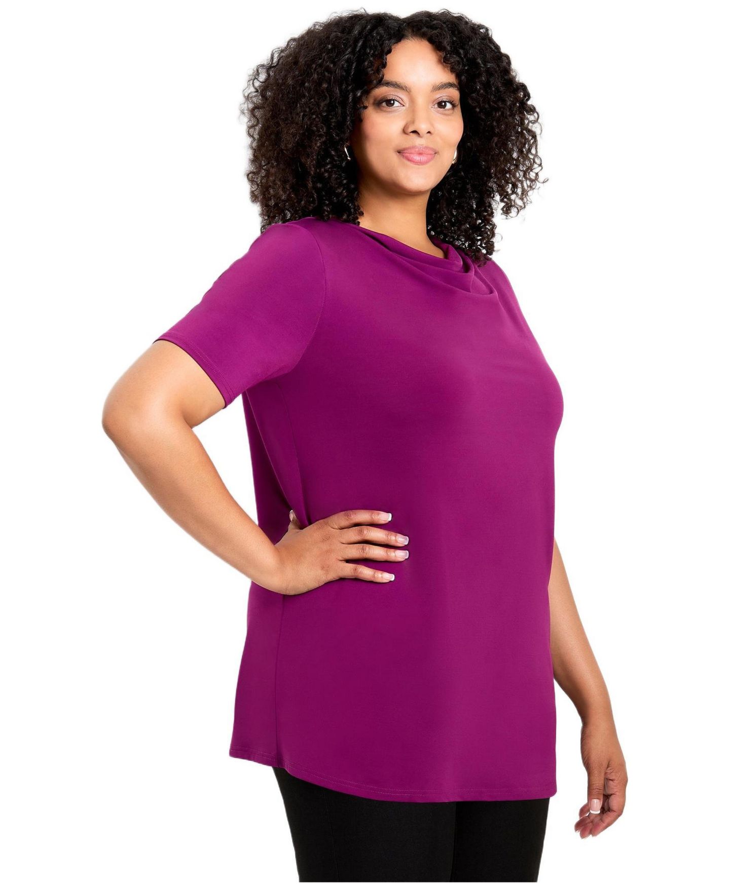 Женский топ Avenue Plus Size Cowl Neck Short Sleeve, цвет: Глубокий ягодный — фото 4