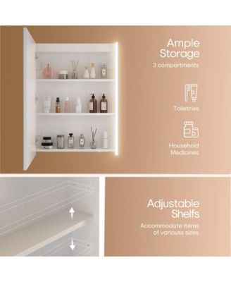 30x23inch LED Lighted Medicine Cabinet with Mirror, Dimmable, 3000K/5500K, Adjustable Shelf, Flat-Pack Design, Assembly Required (White
