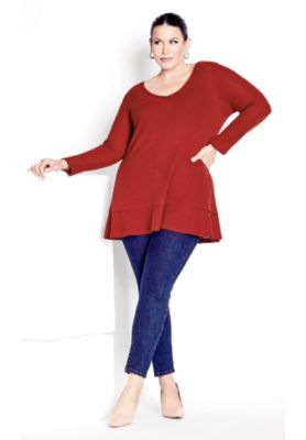 Women's Plus Size Waffle Ruffle Tunic