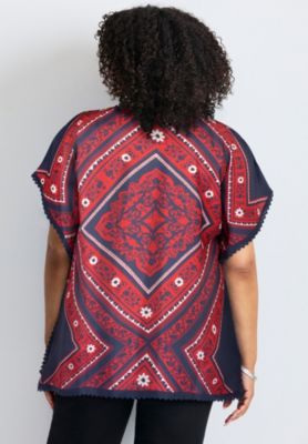 Women's Plus Size Crochet Trim Poncho Top