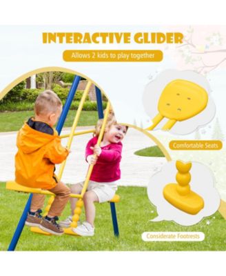 Metal Swing Set for Backyard with 2 Swing Seats and 2 Glider Seats