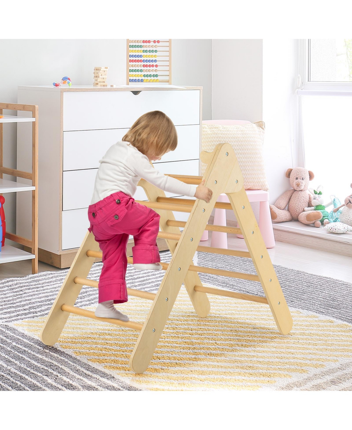 Skonyon 2-in-1 Wooden Triangle Climber Set with Gradient Adjustable Slide