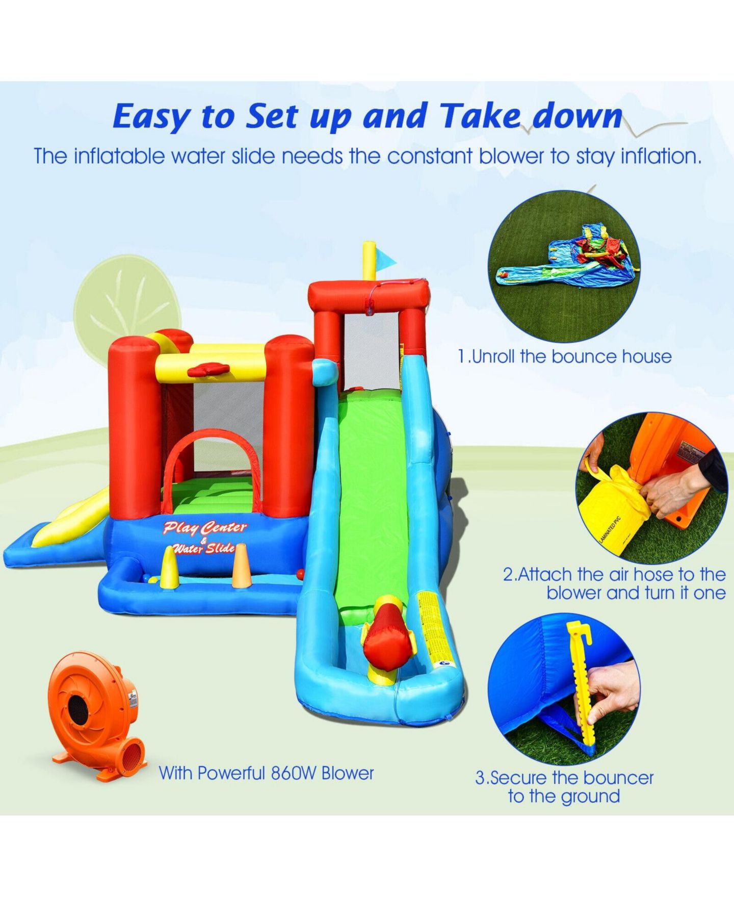 Детская игрушка SKONYON 9-in-1 Inflatable Water Slide Bounce House with 860W Blower, Ages 3+, цвет: Красный — фото 9