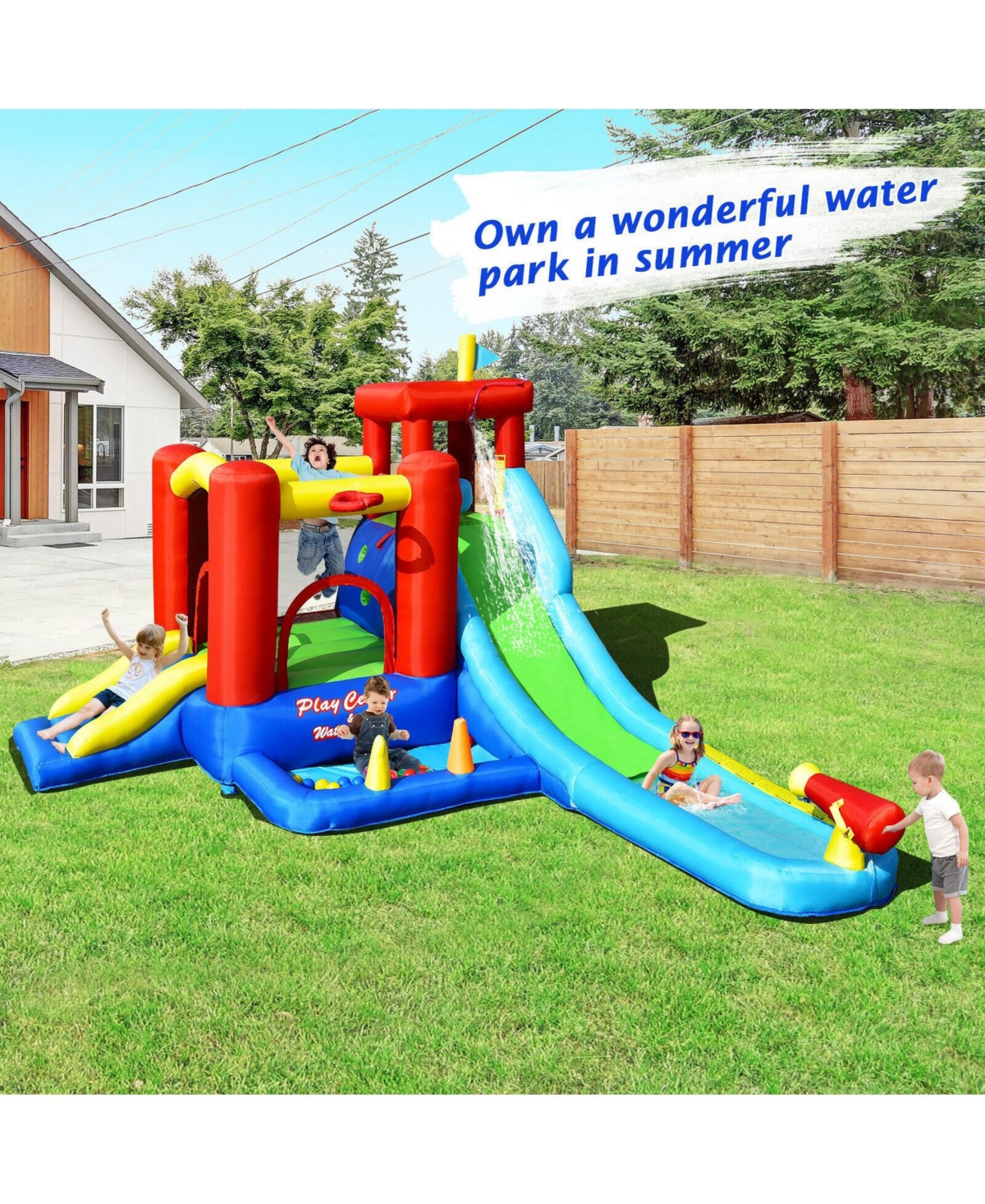 Skonyon 9-in-1 Inflatable Bounce House Water Park with Slide & Pool