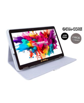 New 10.1" Tablet Octa Core 128GB Bundle with White Leather Case Newest Android 15
