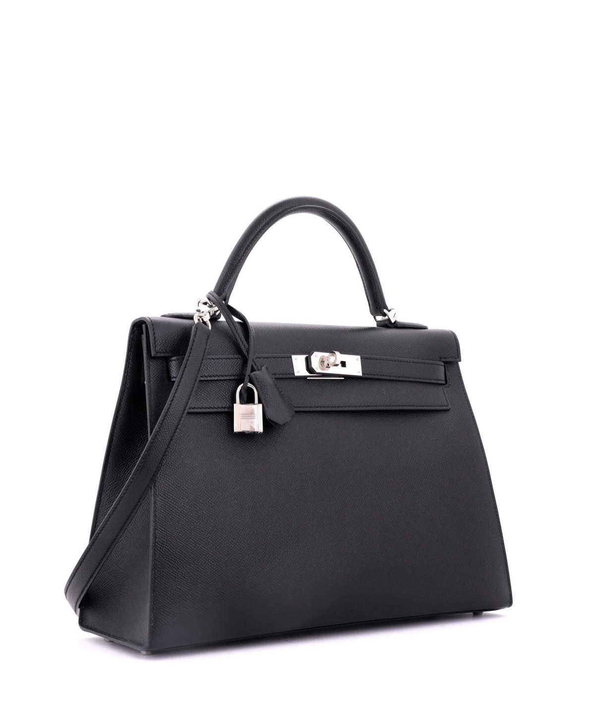 Pre-Owned HERMES Kelly 32 Handbag Black Epsom with Palladium Hardware