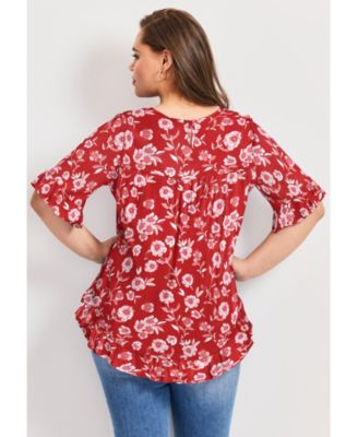 Women's Plus Size Crew Ruffle Hem Top