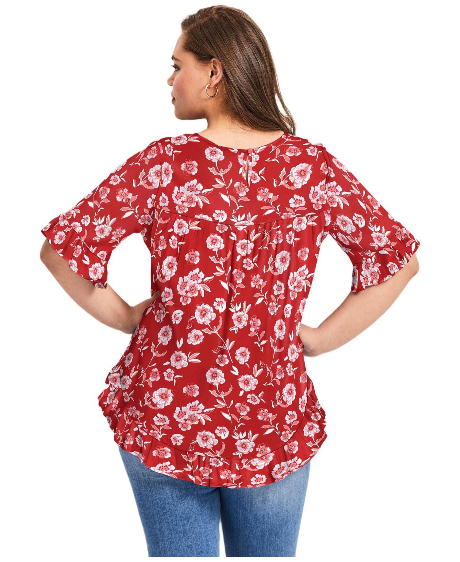 Women's Plus Size Crew Ruffle Hem Top