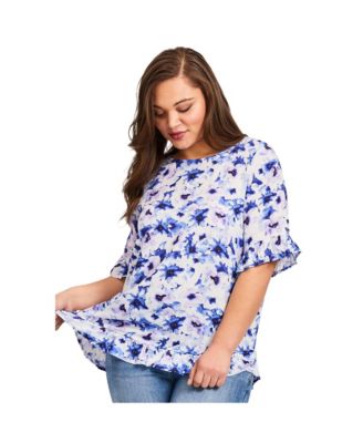 Women's Plus Size Crew Ruffle Hem Top