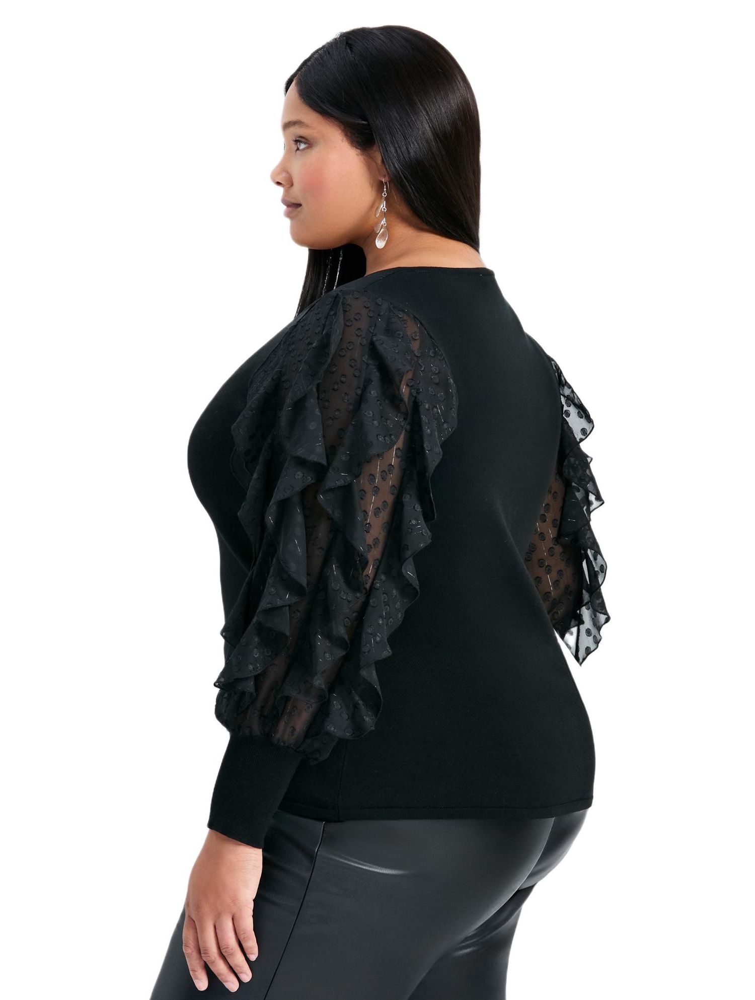 Women's Plus Size Frill Sleeve Sweater