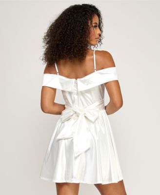 Juniors' Off-The-Shoulder Bow-Back Fit and Flare Dress