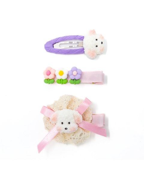 Детские аксессуары для волос Puttisu 3pc Hair Clip Set - Puppy Blossom Pals, цвет: Сиреневый лавандовый