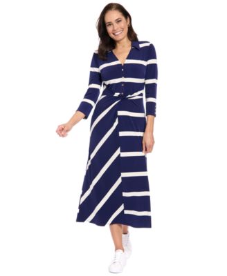 Women's 3/4-Sleeve Stripe Shirt Dress