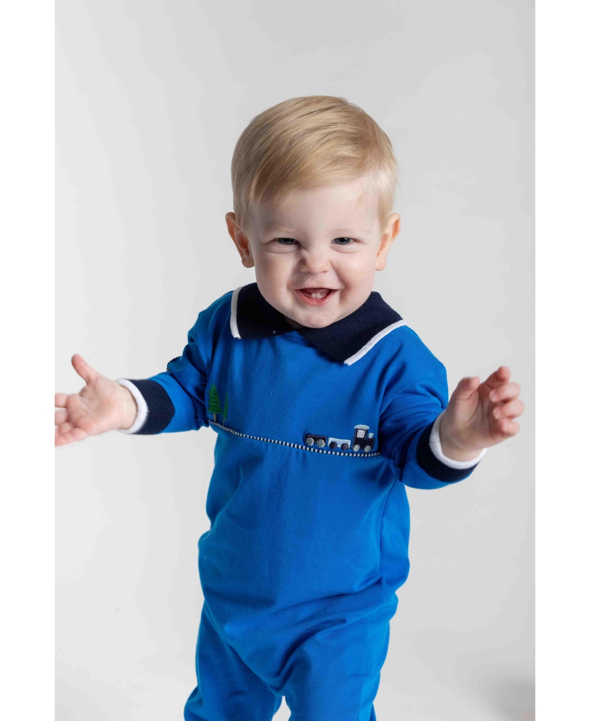 Florence Eiseman Baby Boys Navy Short Sleeve Sweater With Puff Sleeves