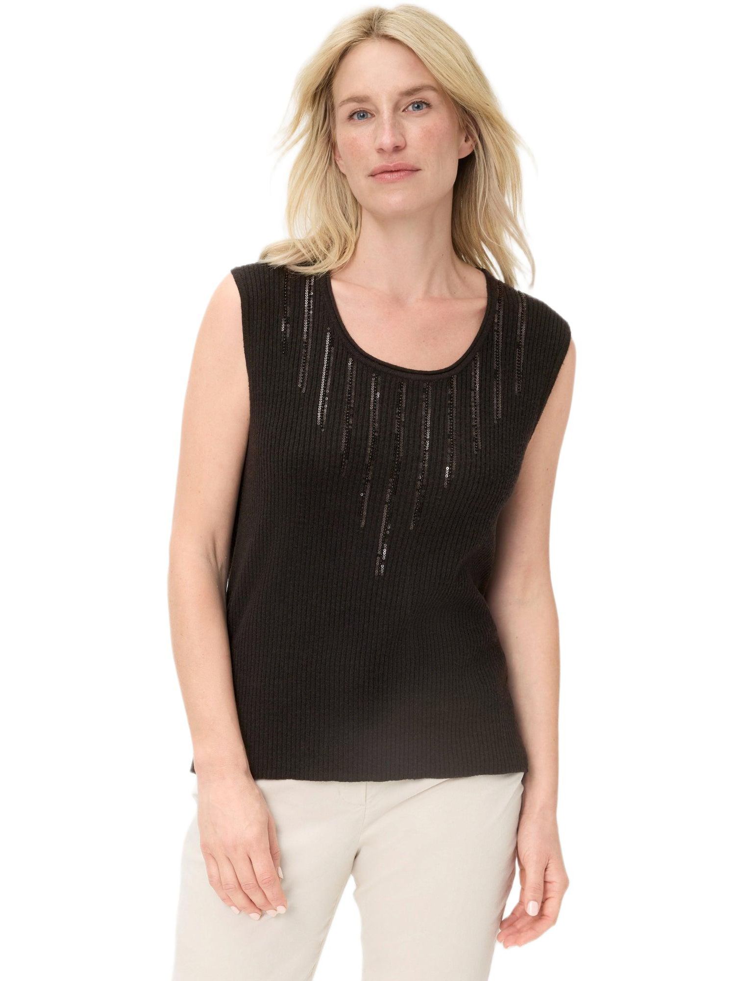 Women's Rib Knit Shell with Sequin Detail