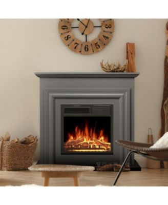 Electric Fireplace Heater Wooden Surround Firebox, Remote Control, Adjustable LED Flame, 750W/1500W Freestanding Fireplace