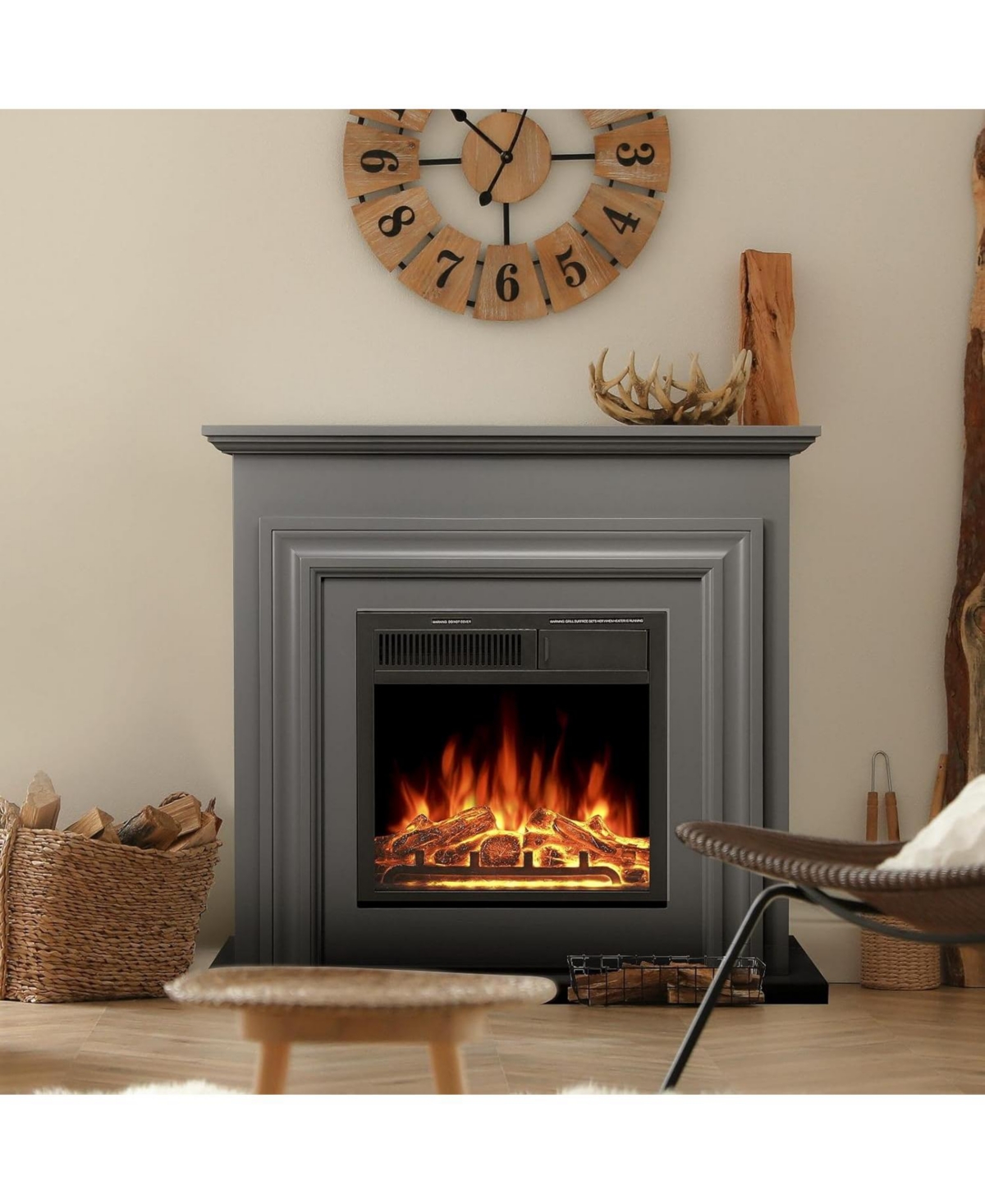 Cowsar Freestanding Electric Fireplace Heater with Remote & Led Flame