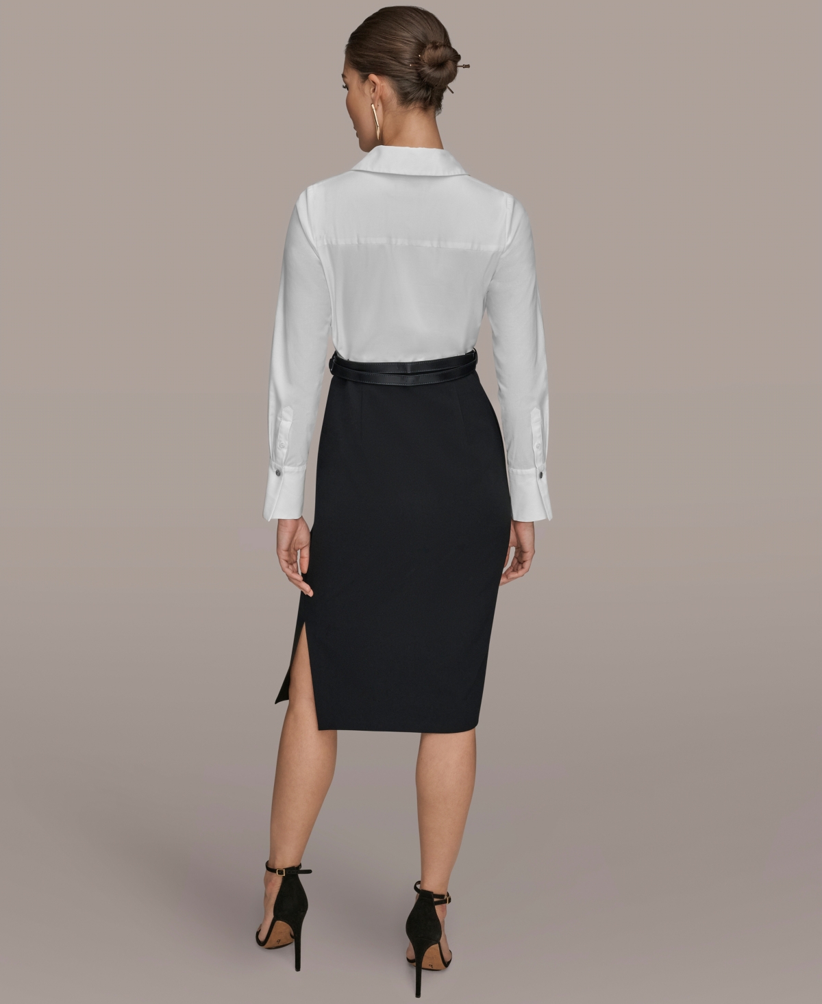 Donna Karan Women's V-neck Belted Contrast Wrap Sheath Midi Dress In Black