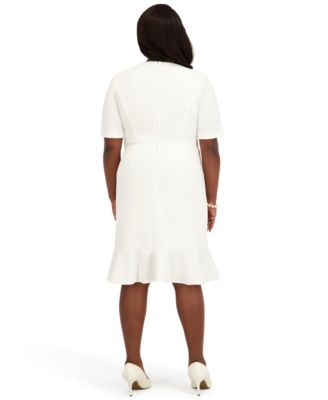 Women's Round Neck Knee Length Ruffle Skirt Dress, Regular and Plus Size