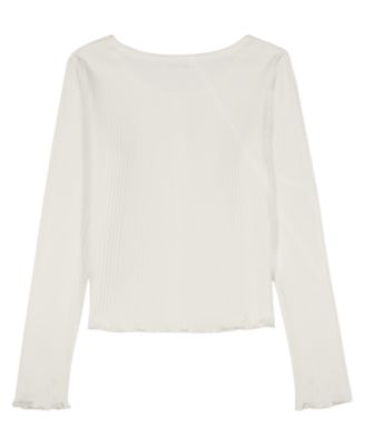 Girls' 7-16 Variegated Rib Button Front Top