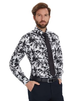 Bar III - Men's Leo Botanical Printed Long-Sleeve Dress Shirt