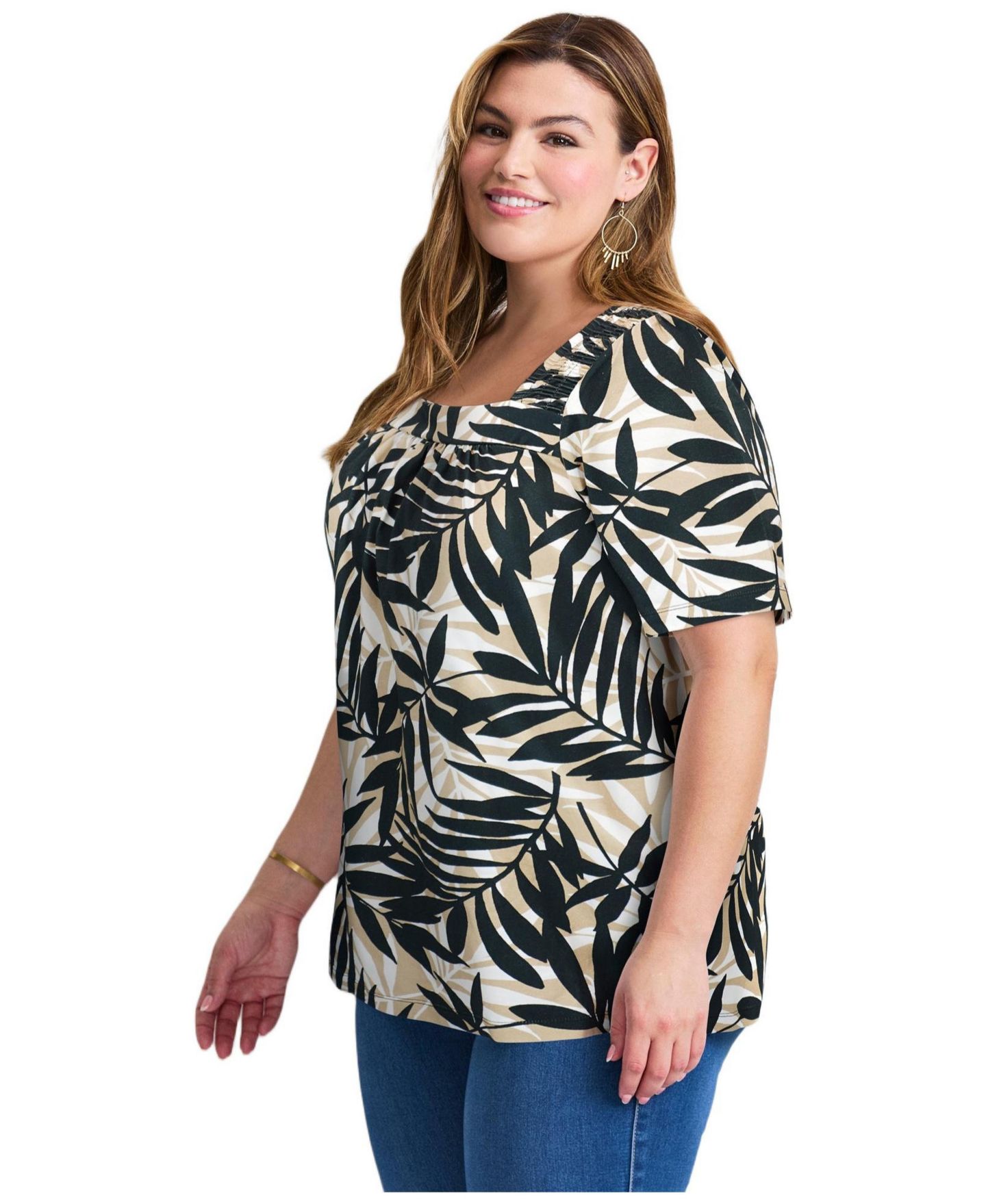 Женский топ Avenue Plus Size Smocked Squareneck, цвет: Нейтральный — фото 3