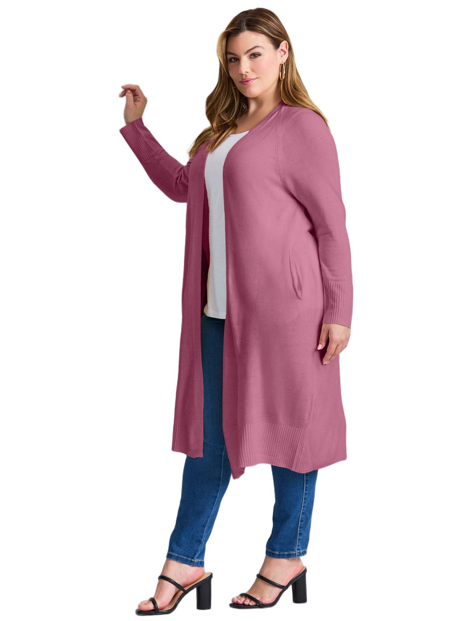 Women's Plus Size Raglan Sleeve Duster Cardigan