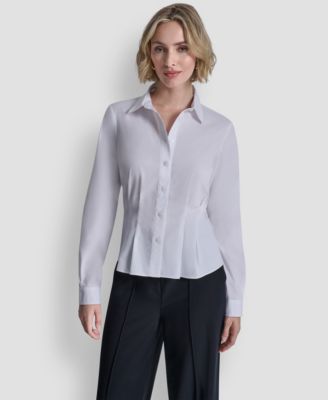 DKNY - Women's Pleated Button-Up Blouse