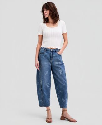 Women's Nautical Print Barrel-Leg Jeans, Macy's Exclusive