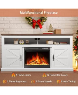Electric Fireplace with Mantel-60'',Wall Mounted Recessed/Insert Fireplace Heater, 4 Flame Colors &12 Crystal Bed Colors with  Remote Control