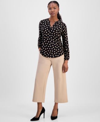 Petite Split-Neck Elastic-Cuff Top