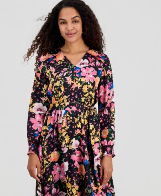 Women's Mixed Floral-Print Tiered Fit & Flare Dress