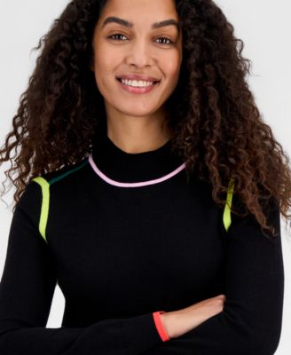 Women's Multi-Color Tipping Mock-Neck Long-Sleeve Top