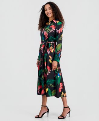 Women's Floral-Print Tie-Belt Fit & Flare Dress