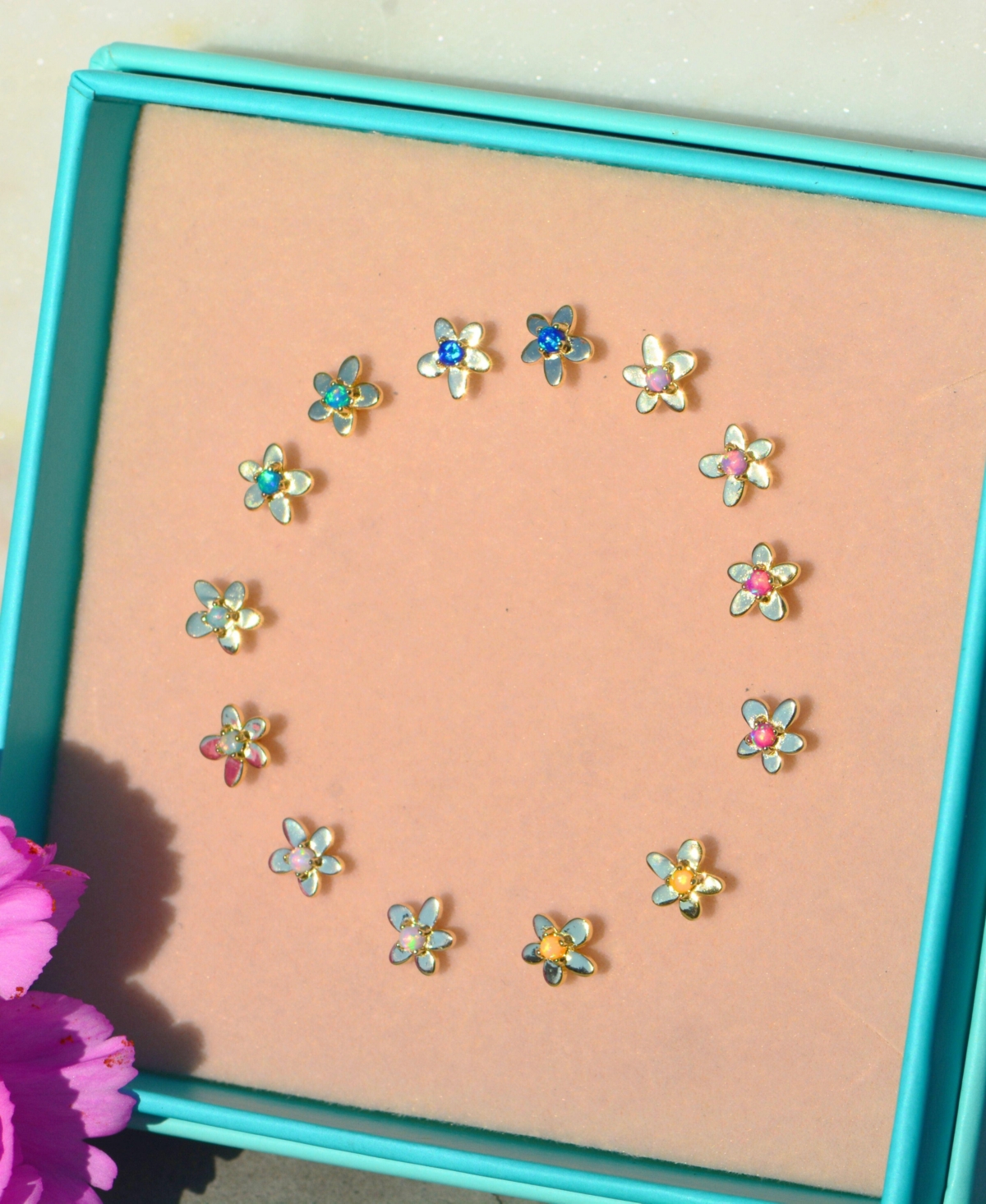 Kamaria Flower Stud Earrings With Lab-Grown Opal 14k Gold Plated Sterling Silver